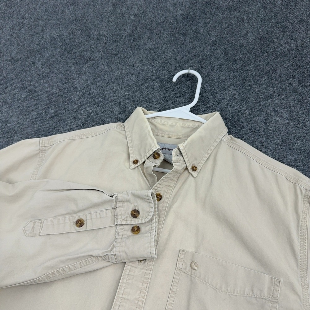 Carhartt Button Down Shirt Mens M Tan Cotton Long Sleeve Workwear Gorpcore